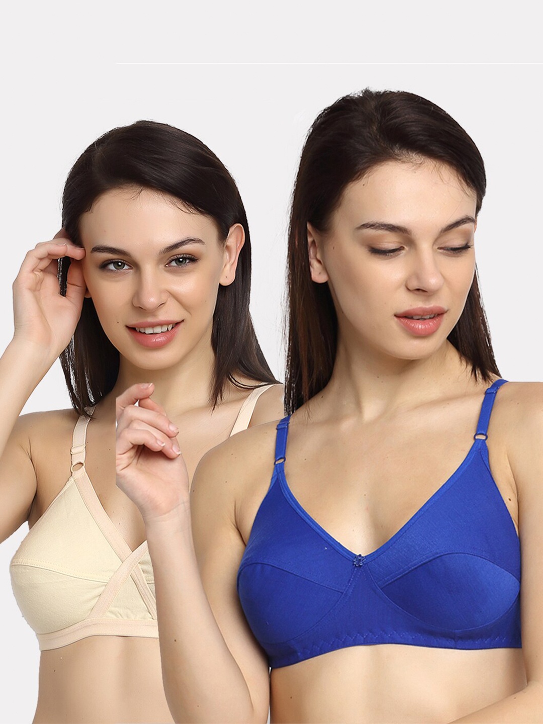 

Friskers Pack of 2 Beige & Blue Cotton Bra Non Padded