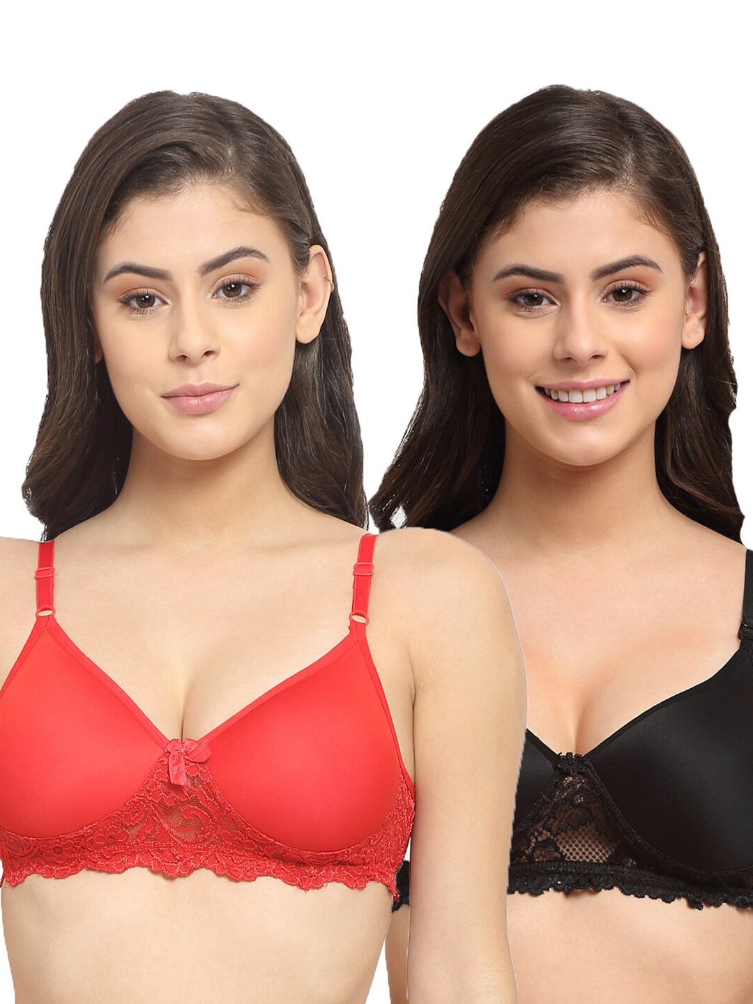 

Friskers Pack of 2 Black & Red Lightly Padded Non-Wired Bra