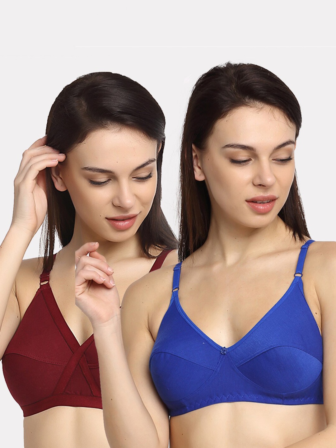 

Friskers Pack of 2 Maroon & Blue Cotton Bra