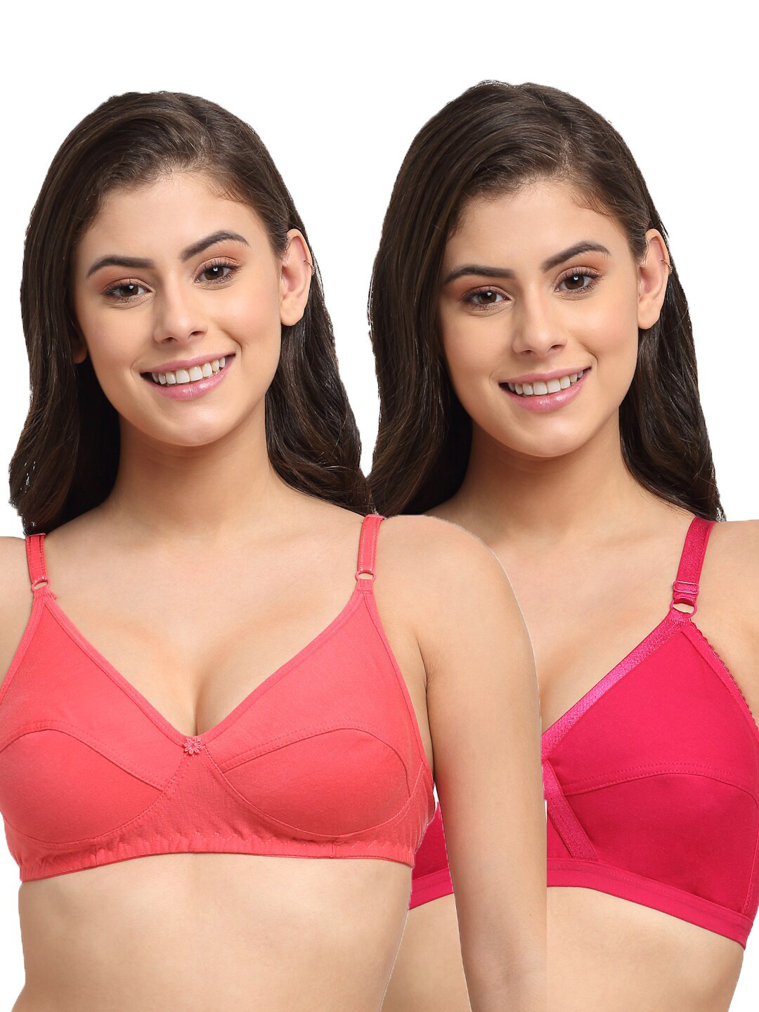 

Friskers Pack of 2 Orange & Peach-Coloured Bra -Non Padded
