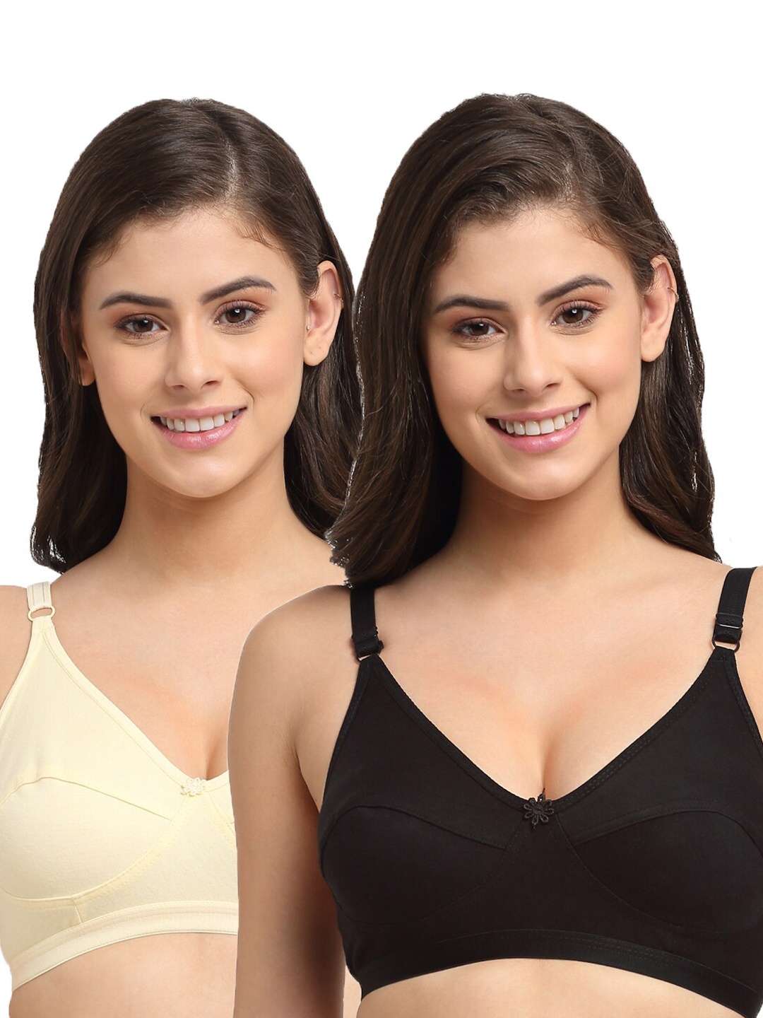 

Friskers Pack Of 2 Black & Beige Non Padded Bra
