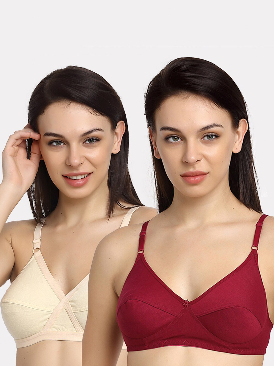 

Friskers Pack of 2 Beige & Maroon Cotton Bra