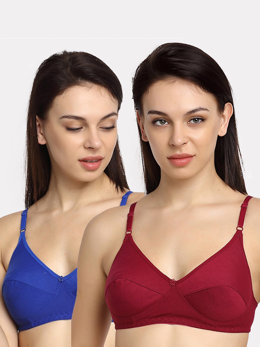 

Friskers Set Of 2 Blue & Maroon Non Padded & Non Wired Solid Bra