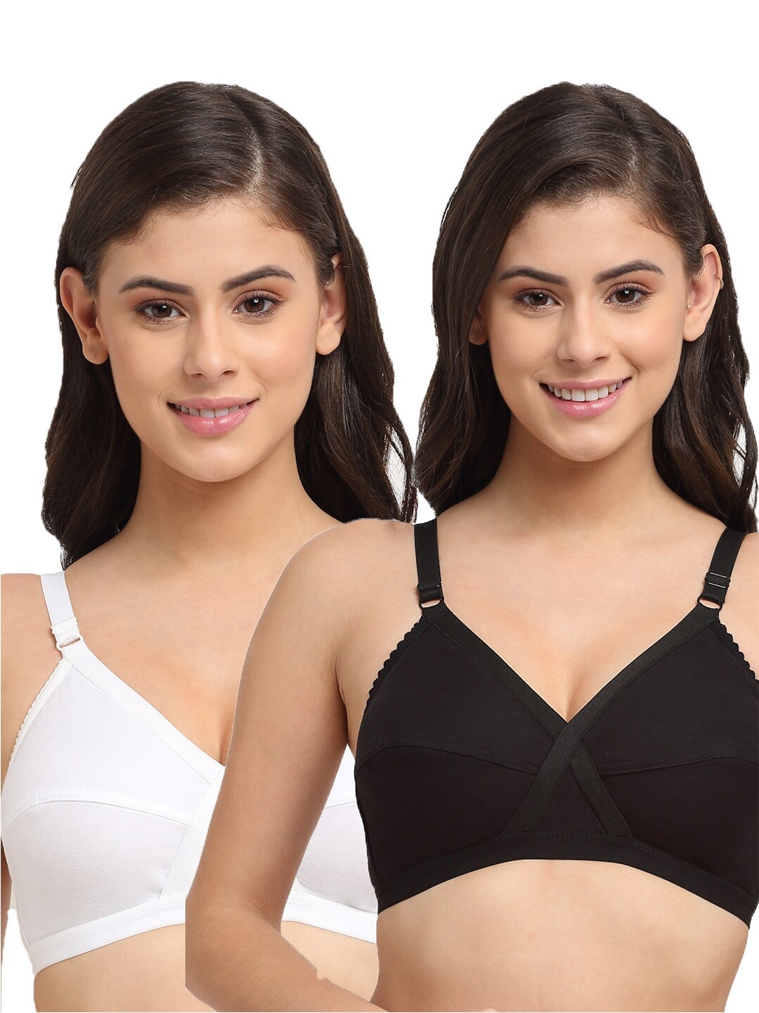 

Friskers Pack of 2 Black & White Solid Non wired Medium Coverage Cotton Everyday Bra