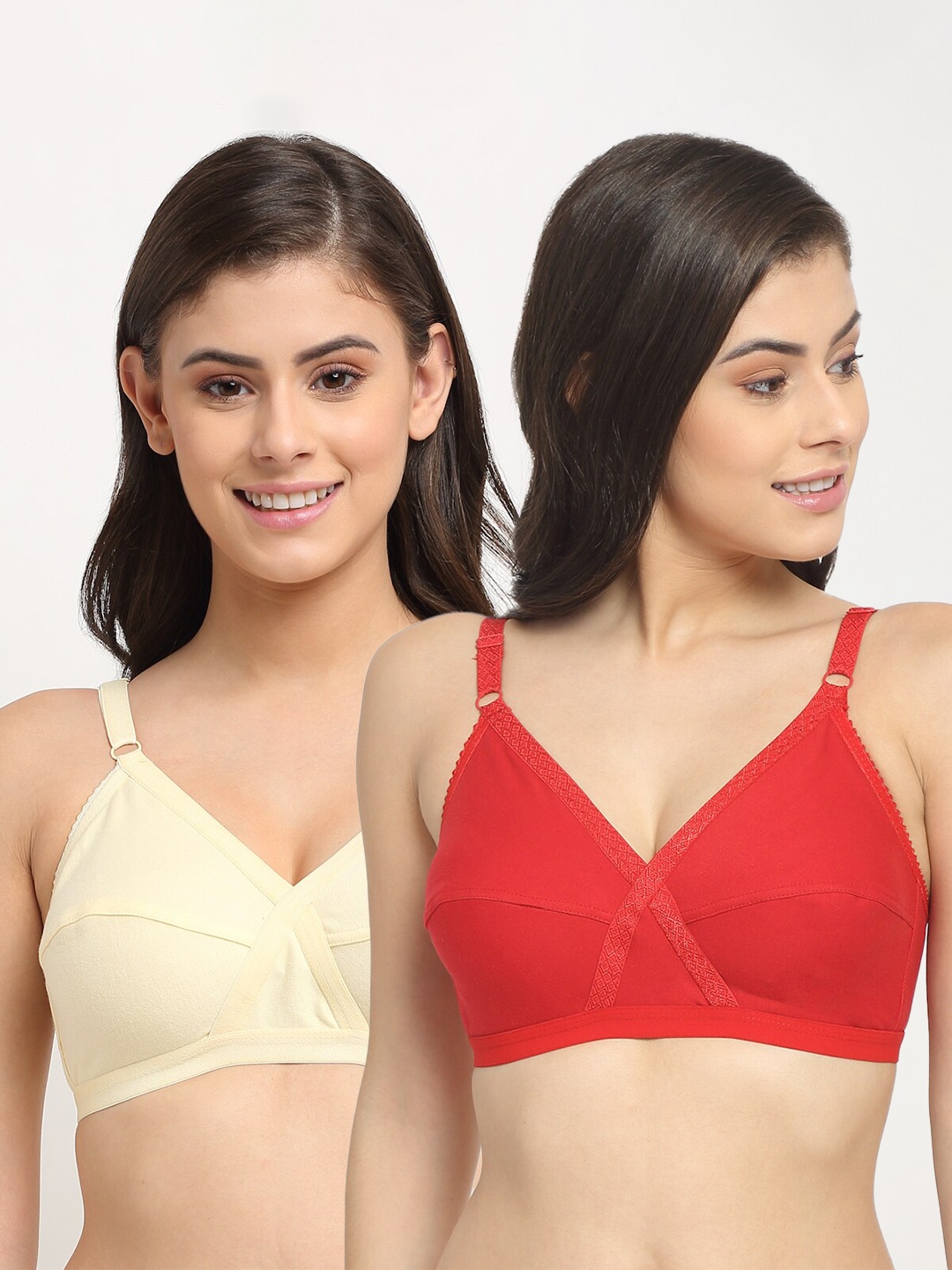 

Friskers Pack of 2 Red & Beige Bra Non Padded