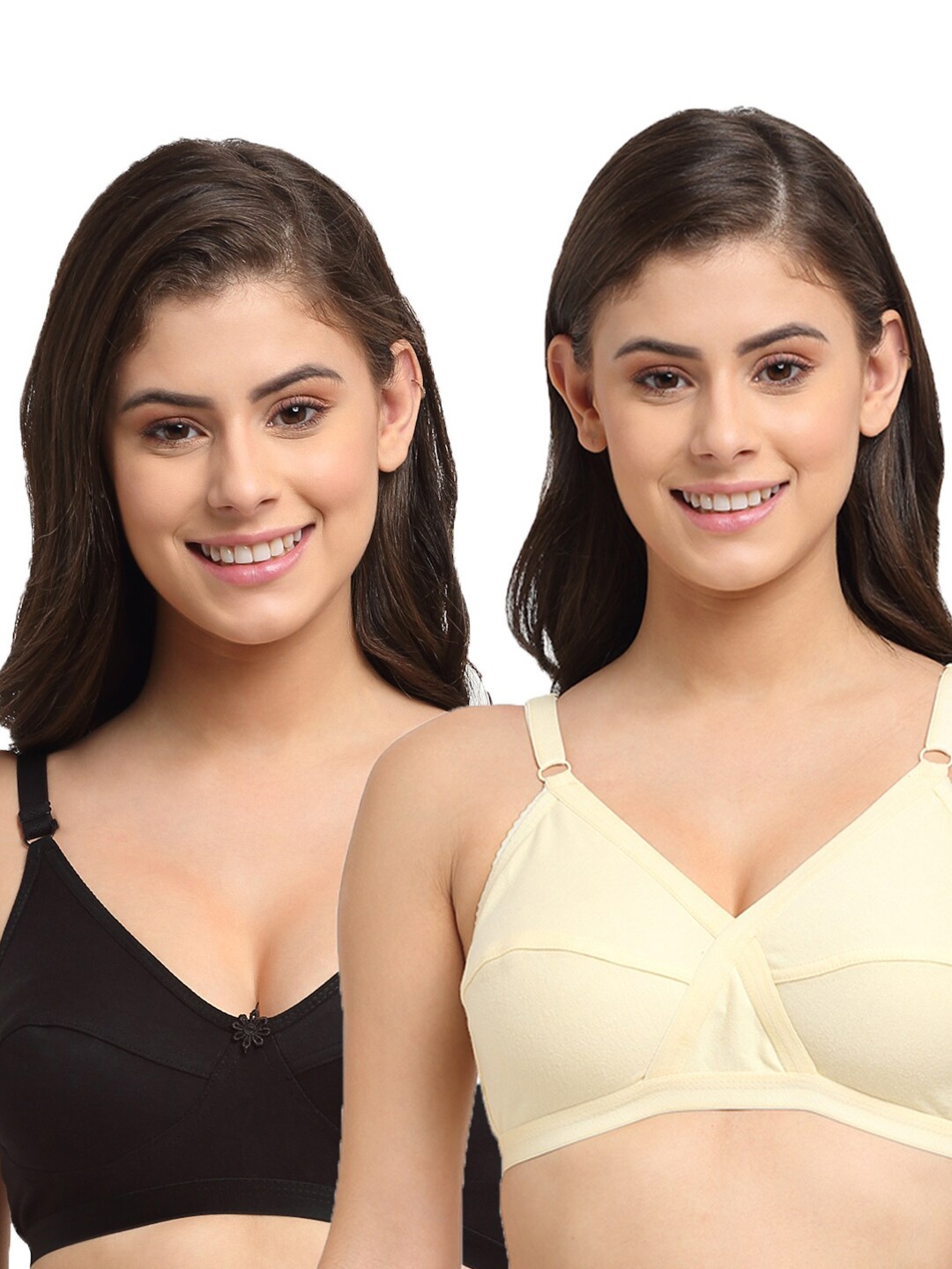 

Friskers Pack of 2 Beige & Yellow Bra Non Padded