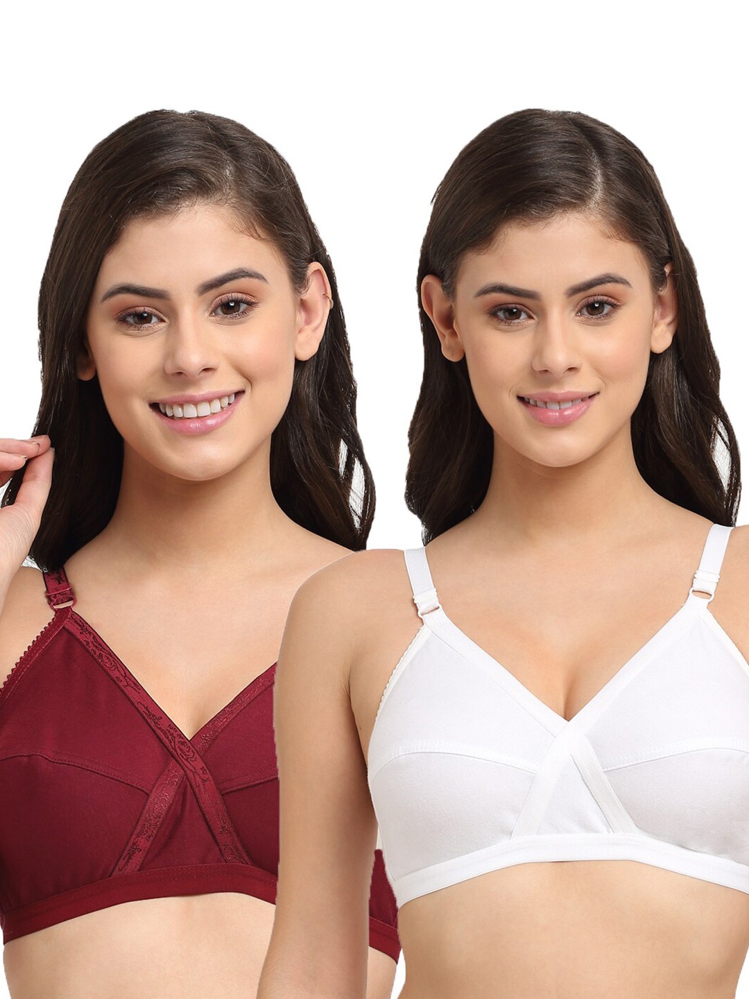 

Friskers Pack of 2 White & Maroon Bra Non Padded