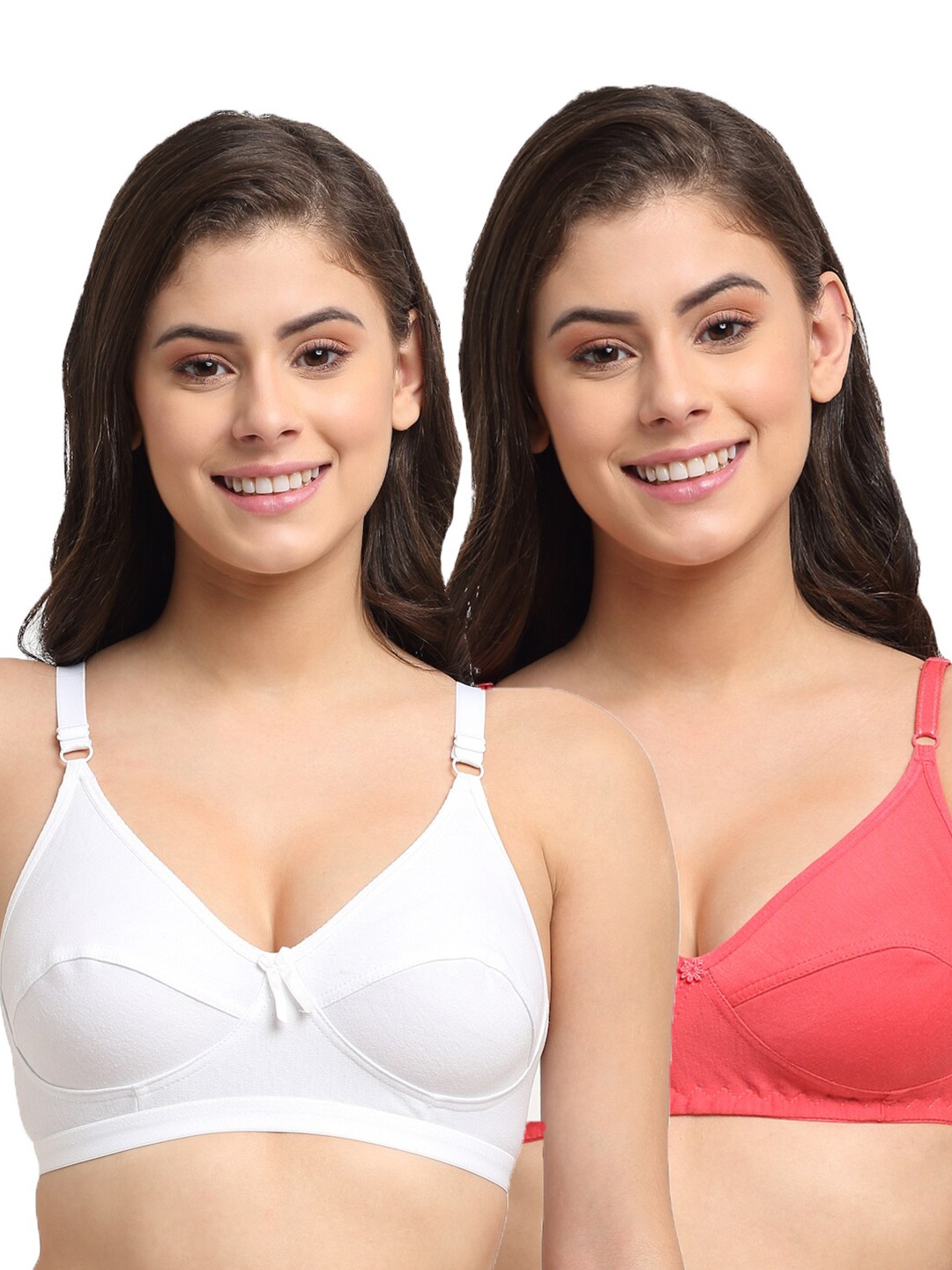 

Friskers Orange & White Set of 2 Solid Non-Padded Cotton Bra