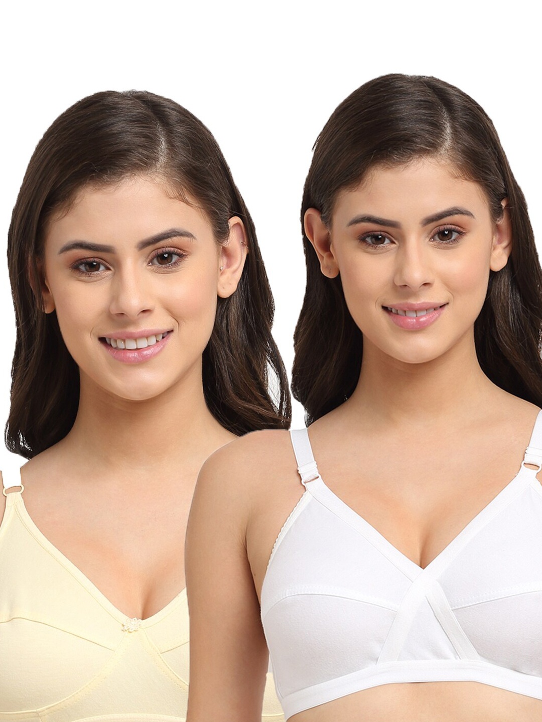 

Friskers Pack of 2 White & Beige Solid Non wired Medium Coverage Cotton Everyday Bra