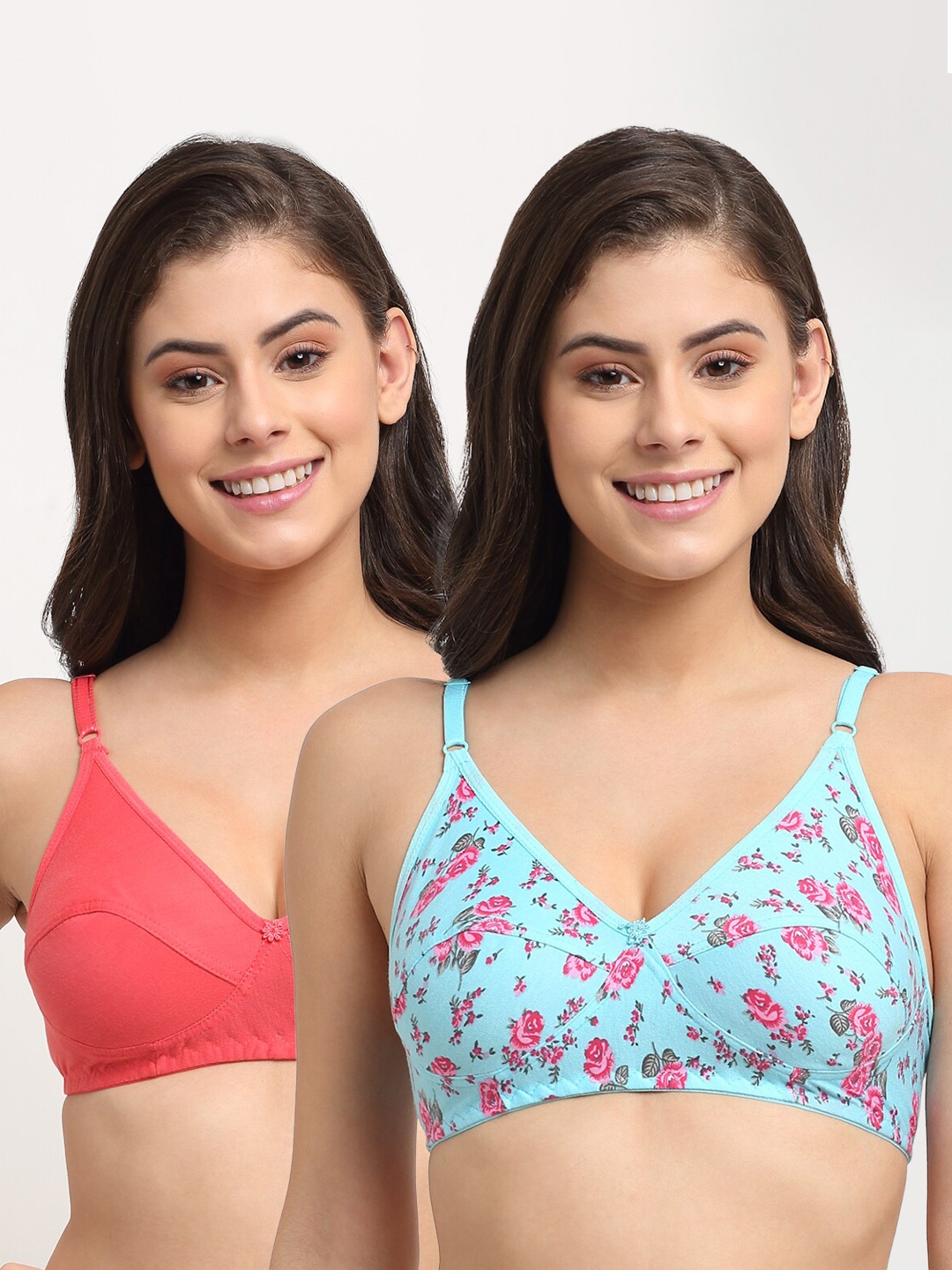 

Friskers Pack of 2 Turquoise Blue & Orange Bra Non Padded