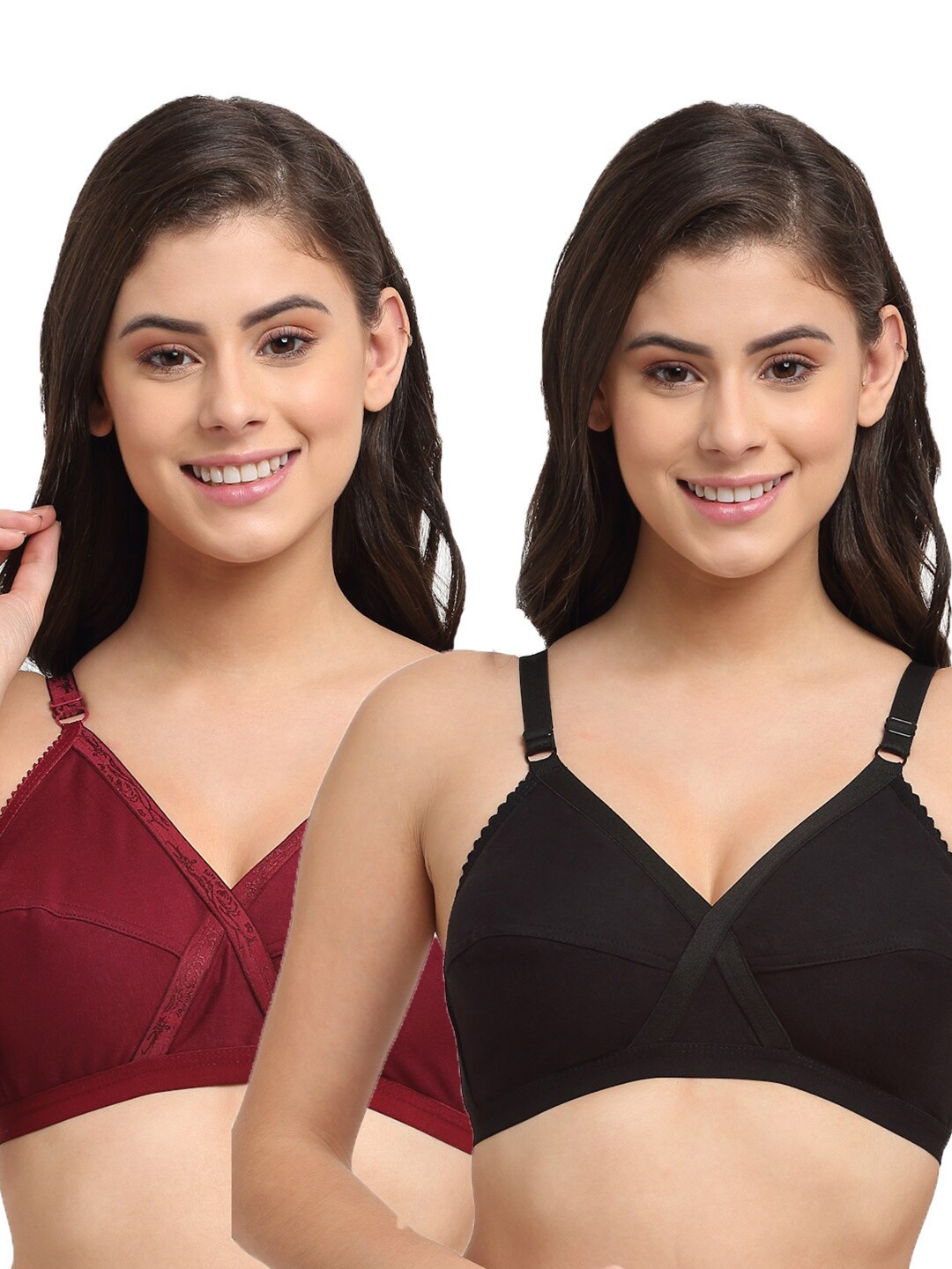 

Friskers Women Set Of 2 Premium Cotton Bra, Black