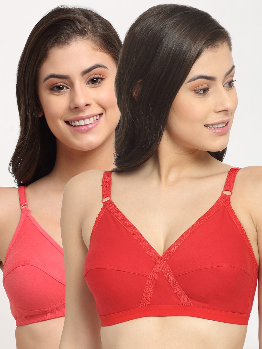 

Friskers Set of 2 Non Padded Premium Cotton Bra, Red