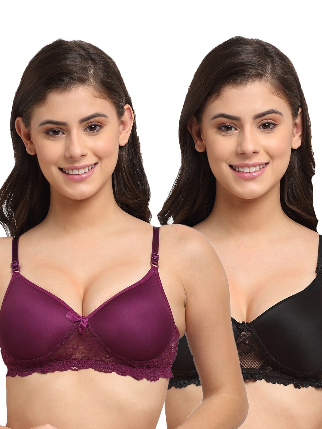 

Friskers Pack of 2 Black & Purple Push-Up Bra Lightly Padded