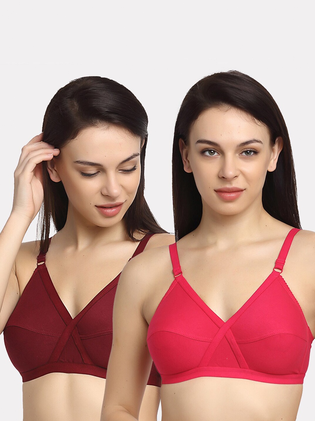 

Friskers Pack of 2 Maroon & Peach-Coloured Bra Non Padded