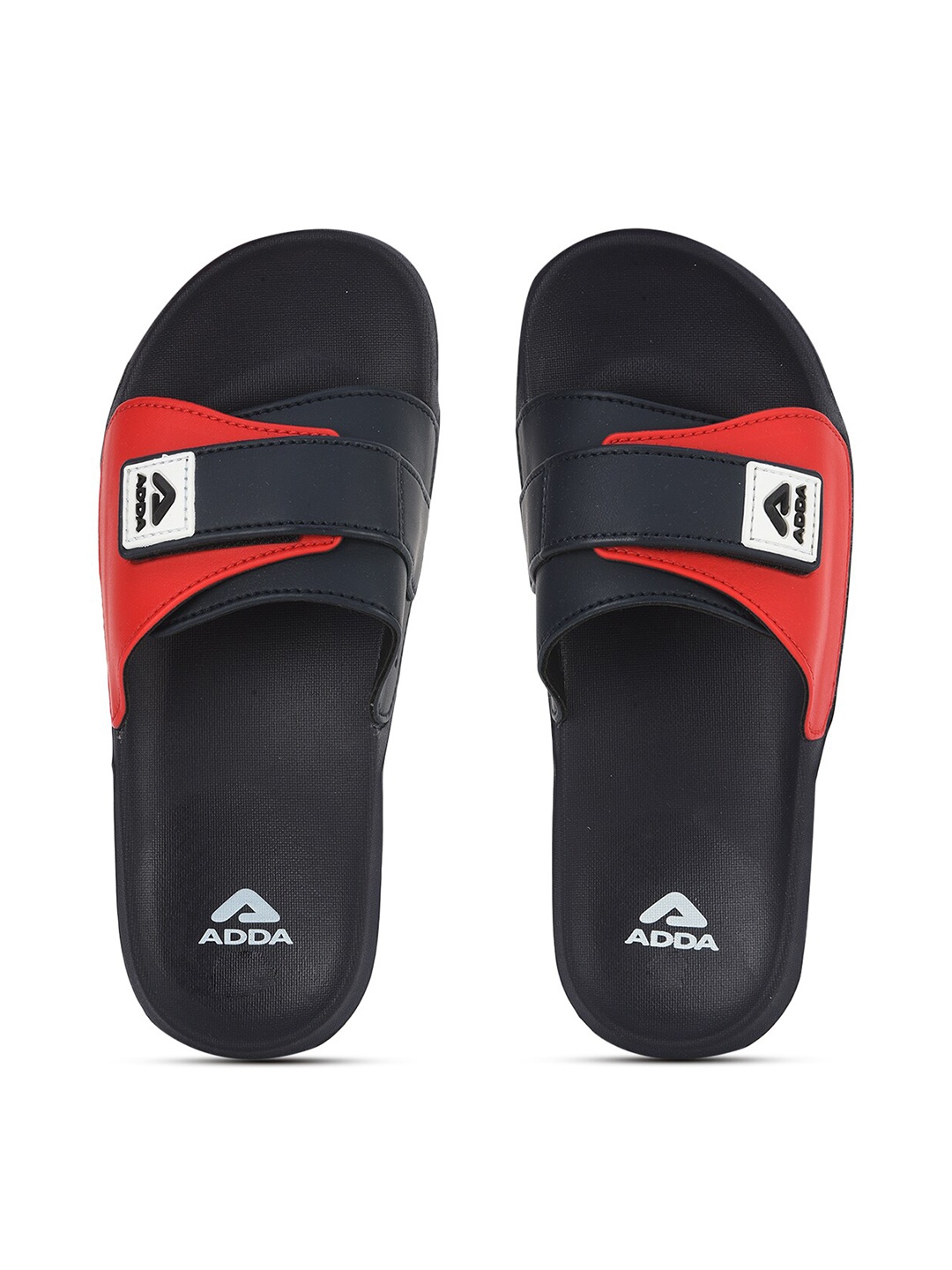 

Adda Men Navy Blue & Red Printed Sliders