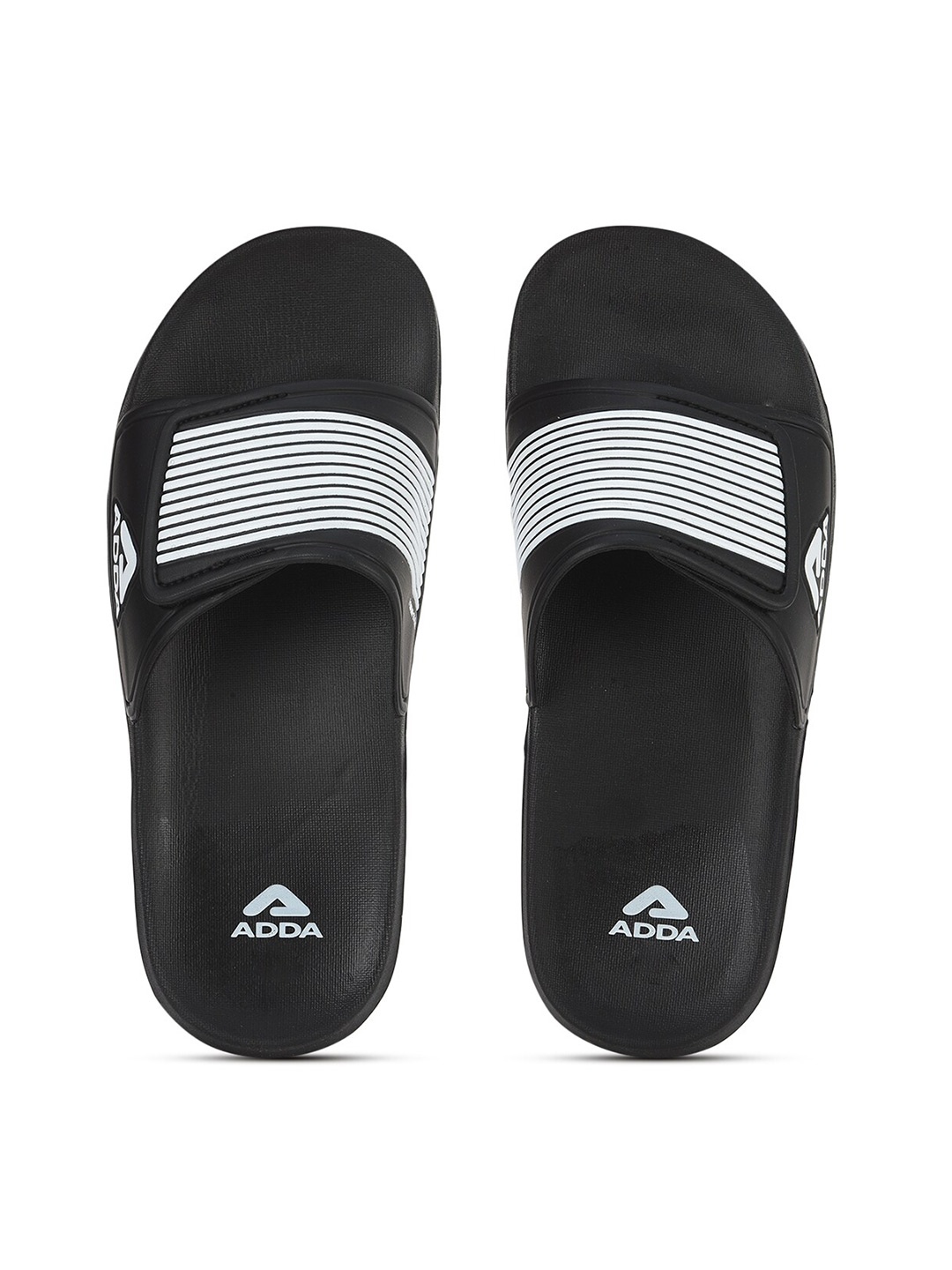 

Adda Men Black & White Striped Rubber Sliders