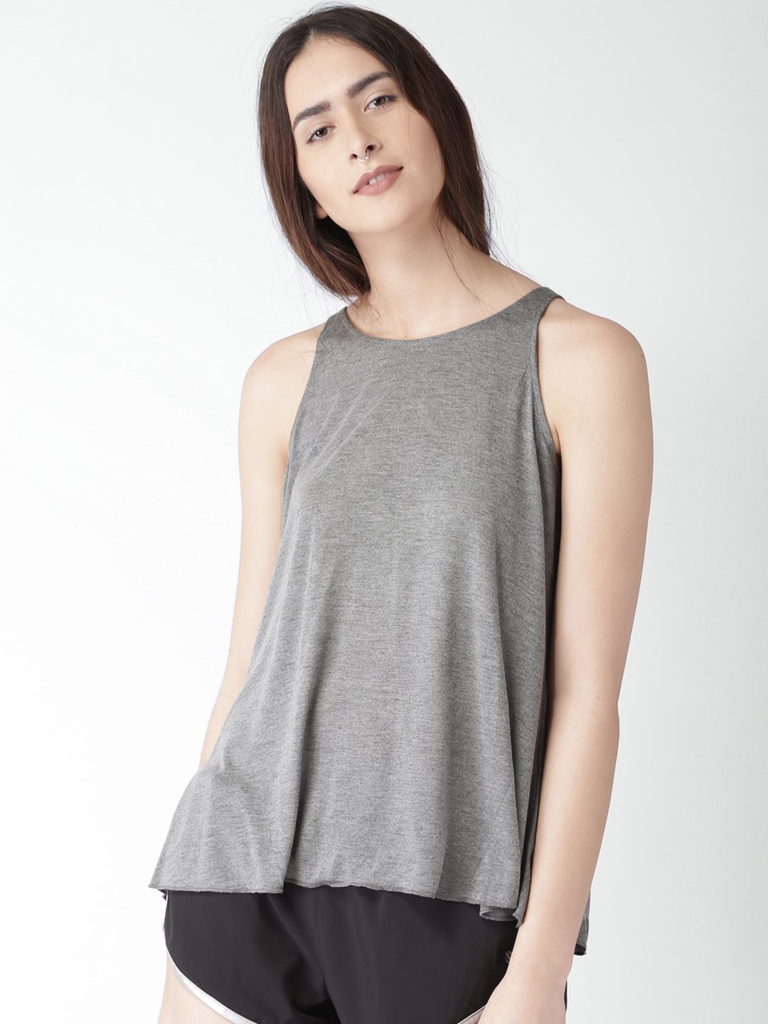 

FOREVER 21 Women Grey Melange Styled Back Top