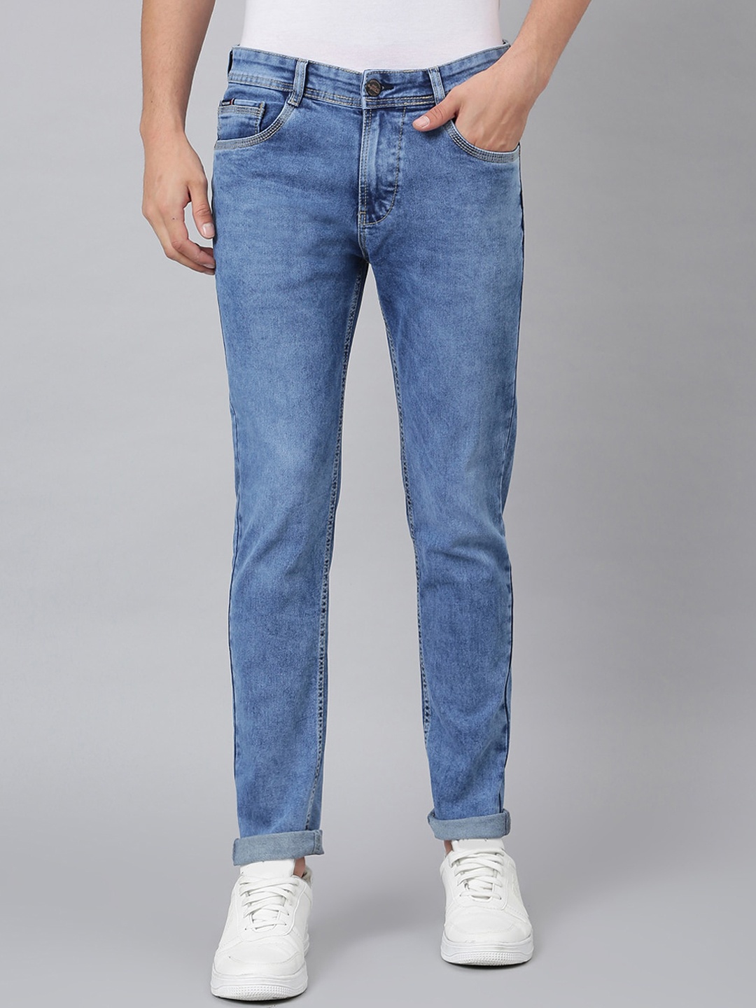 

Code 61 Men Blue Skinny Fit Low-Rise Heavy Fade Acid Wash Stretchable Jeans 98%Cotton
