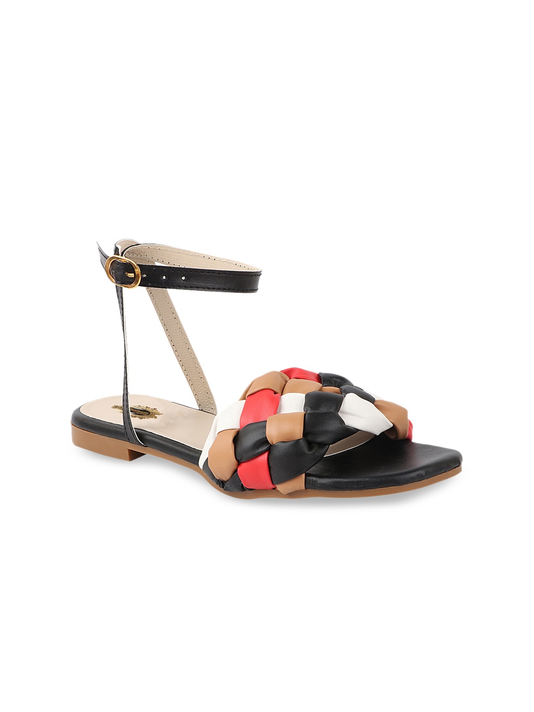 

Shoetopia Women Black Open Toe Flats with Buckles