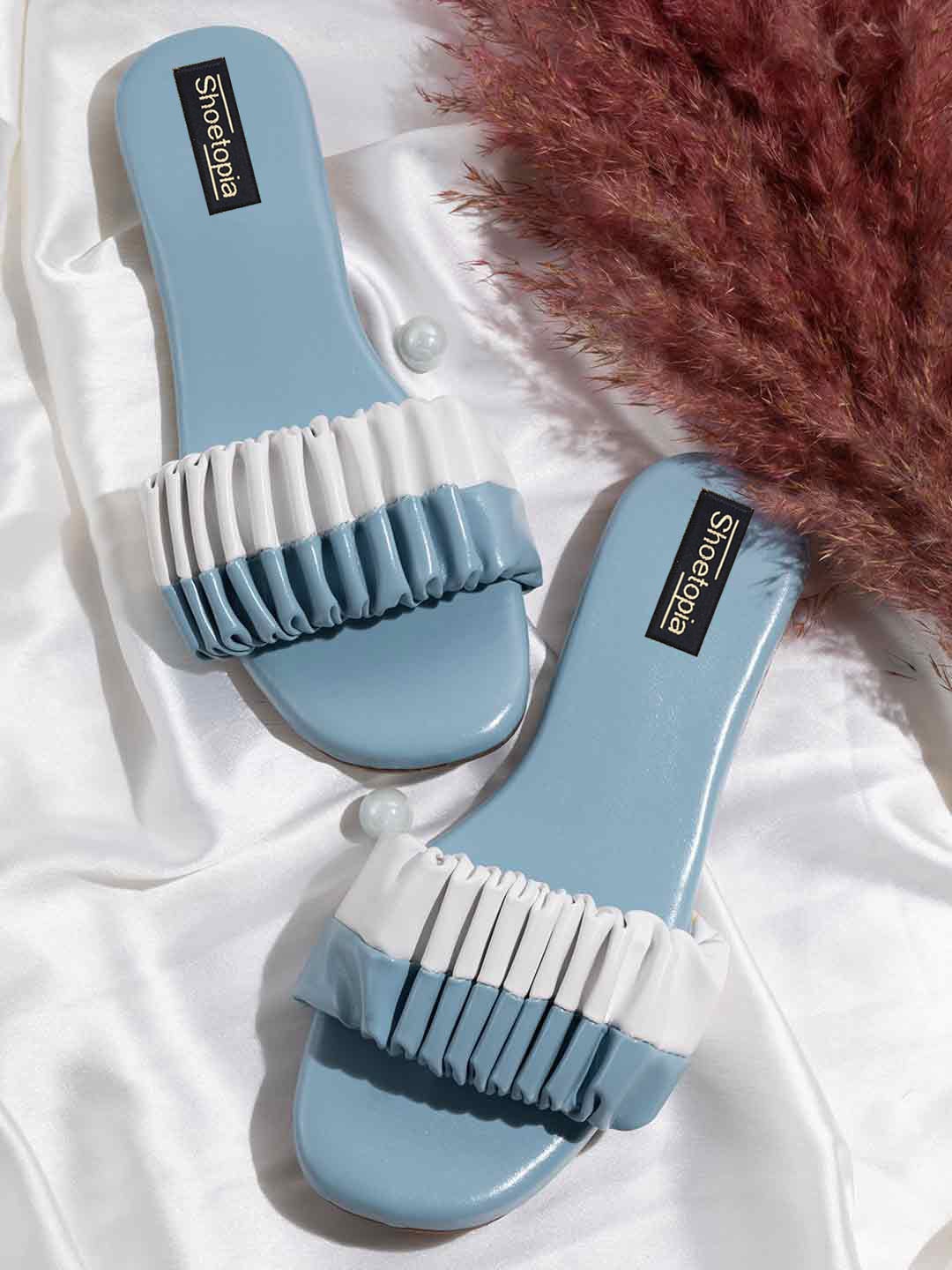 

Shoetopia Women Blue Striped Open Toe Flats