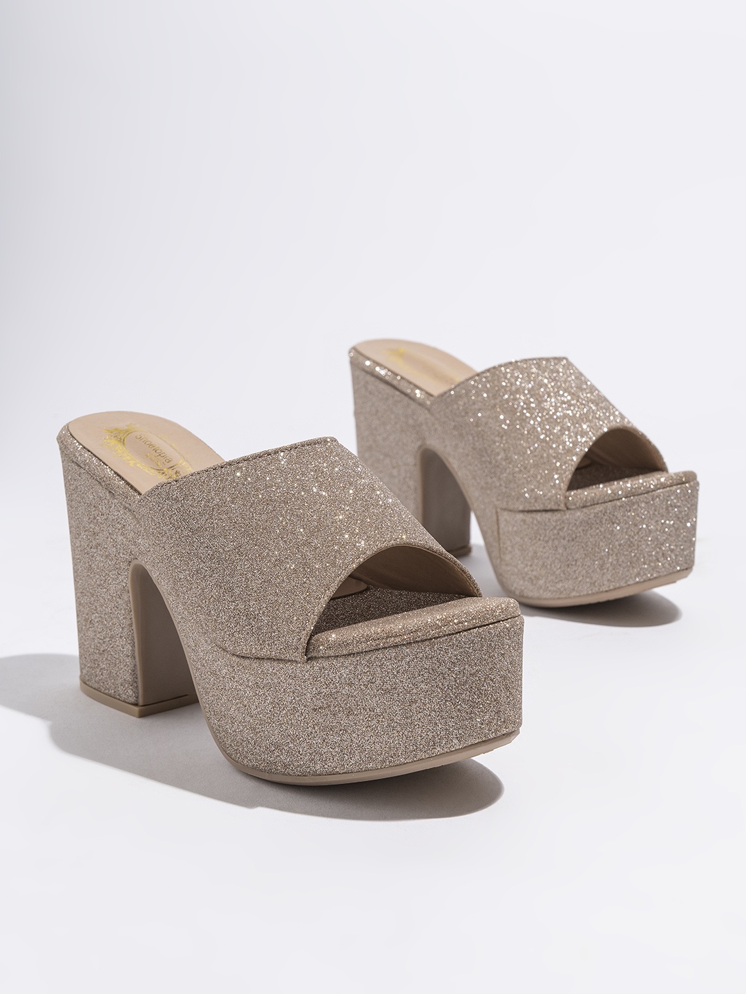 

Shoetopia Copper-Toned Embellished Party Block Peep Toes Heels