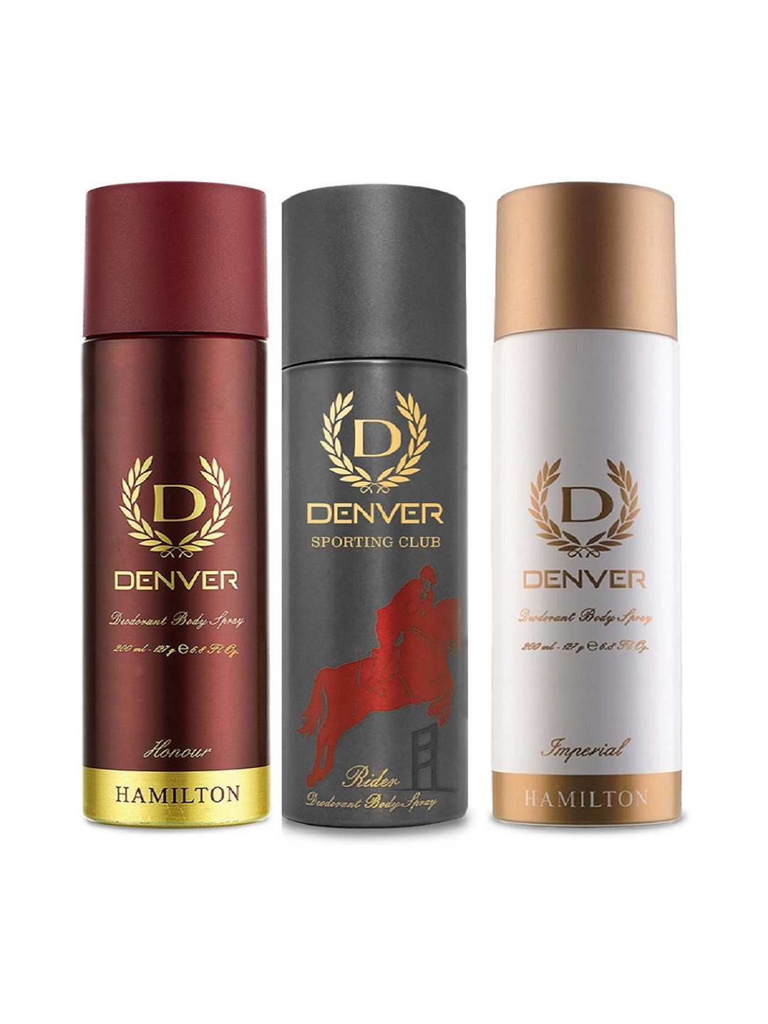 

Denver Men Rider-Honour-Imperial Deodorant Body Spray Combo - 200 ml Each, Maroon