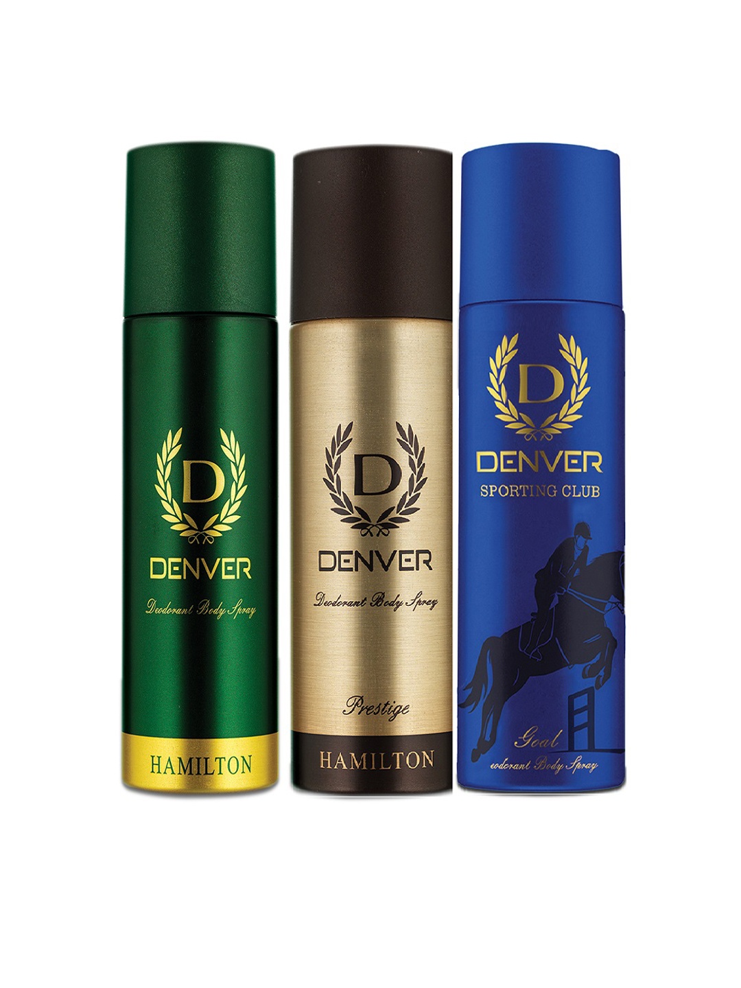 

Denver Men Set of 3 Deodorant Body Sprays - Hamilton + Prestige + Goal - 200ml Each, Blue