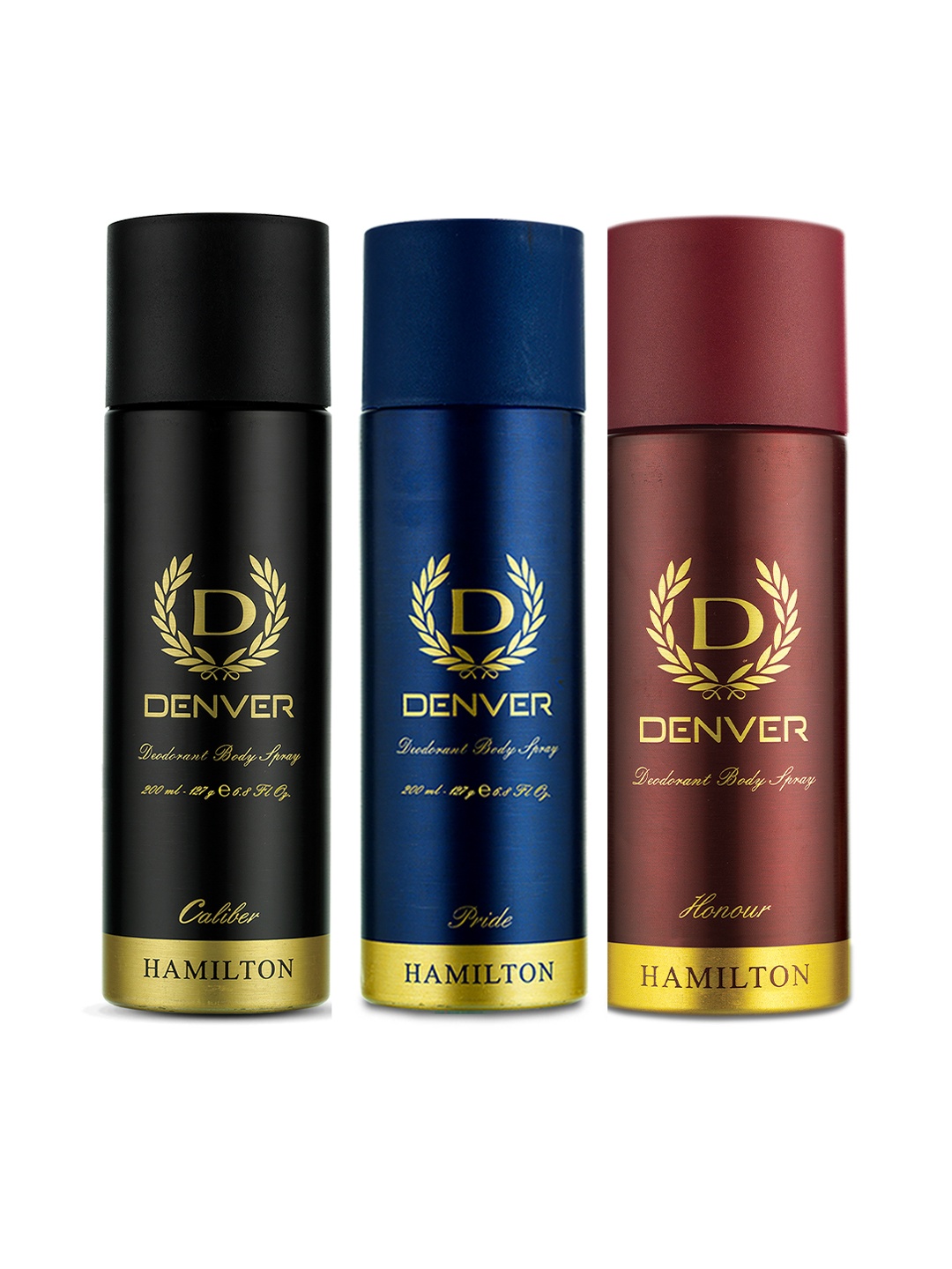 

Denver Men Set of Caliber - Pride - Honour Deodorant Body Spray 200 ml each, Black