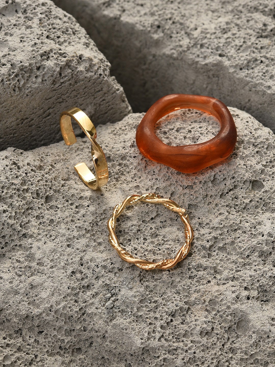 

SOHI Set Of 3 Gold-Plated Adjustable Finger Rings