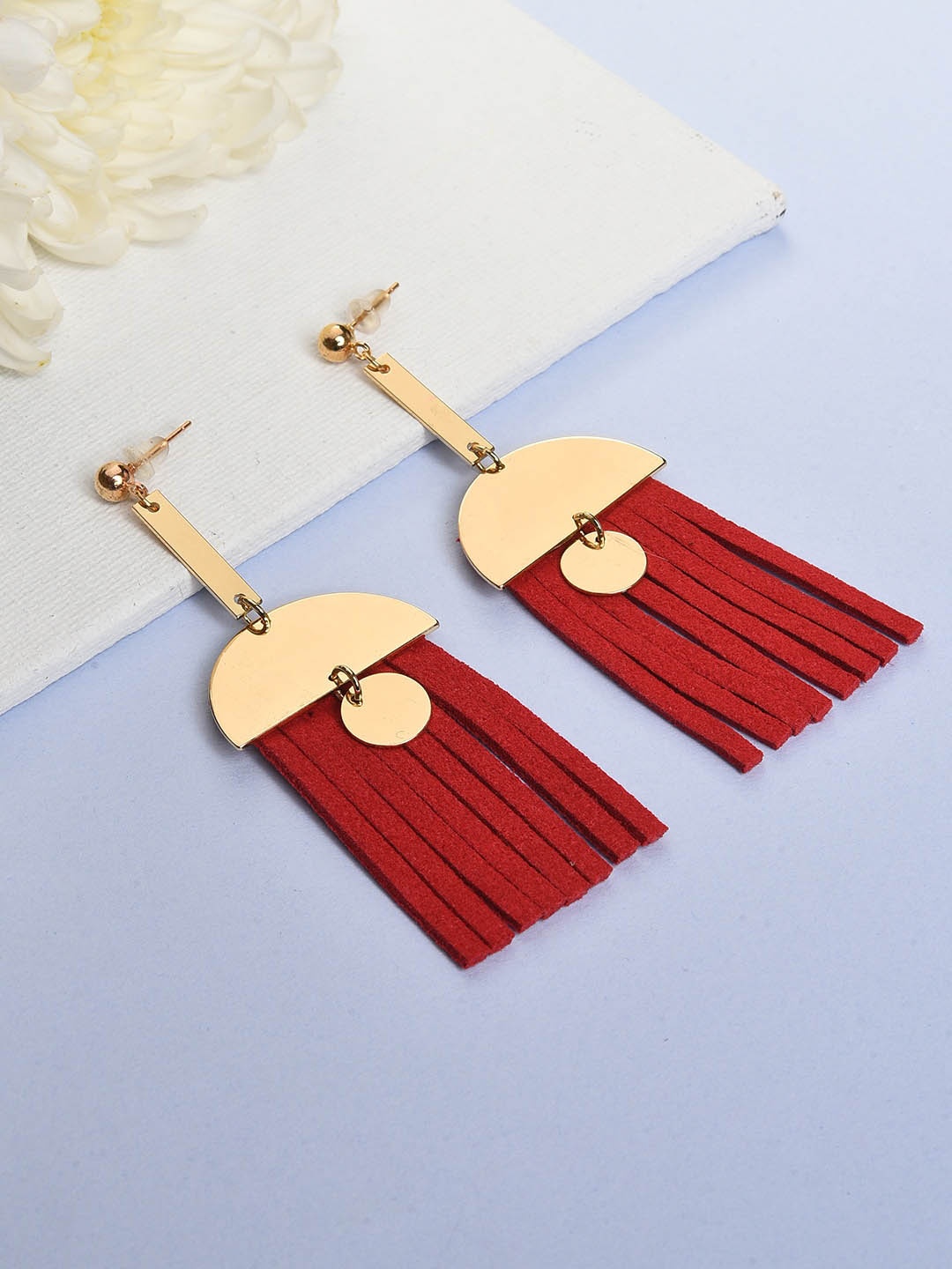 

SOHI Red & Gold-Plated Contemporary Drop Earrings