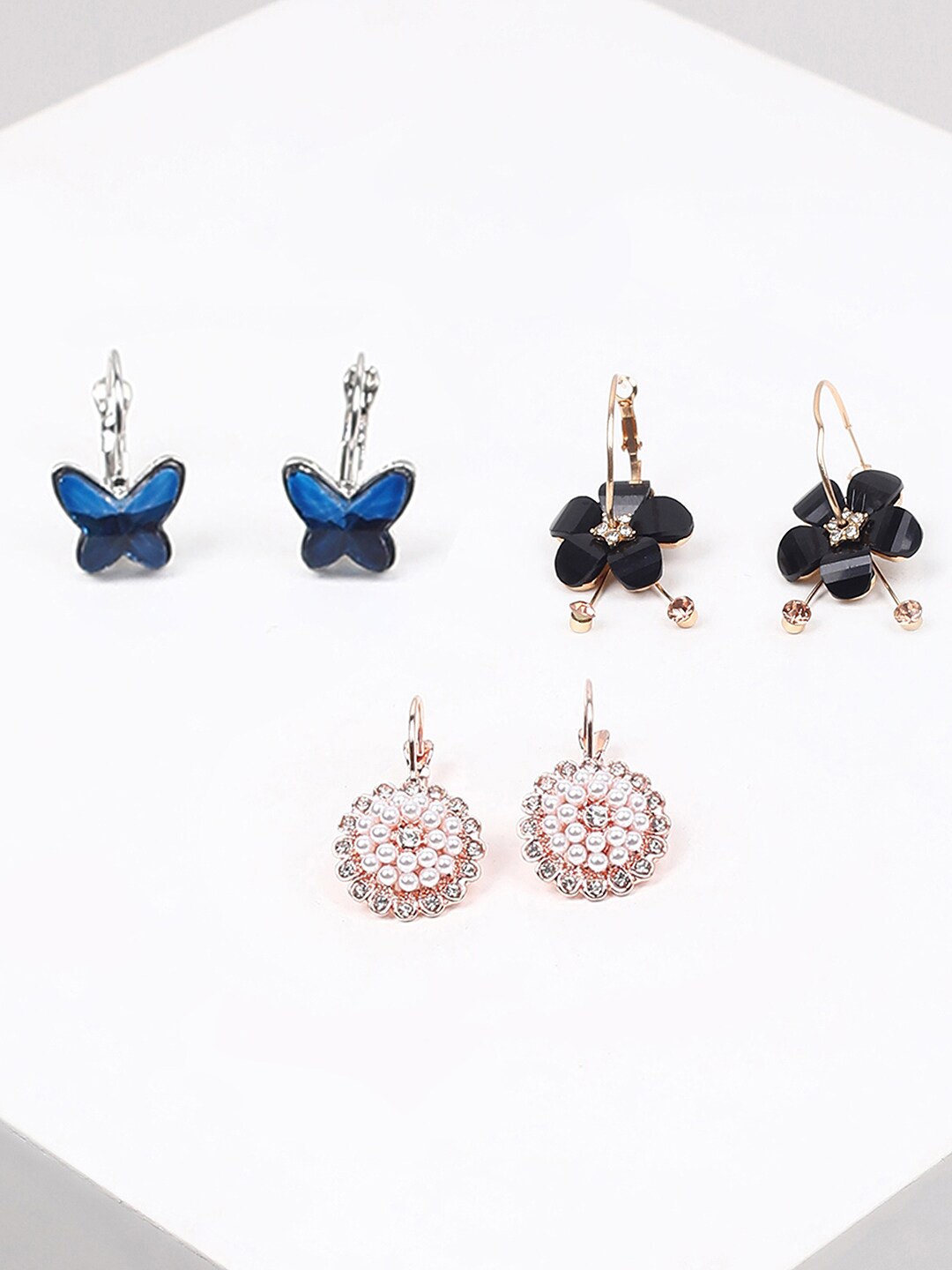 

SOHI Set Of 3 Gold-Plated Multicoloured Contemporary Studs Earrings, Multi
