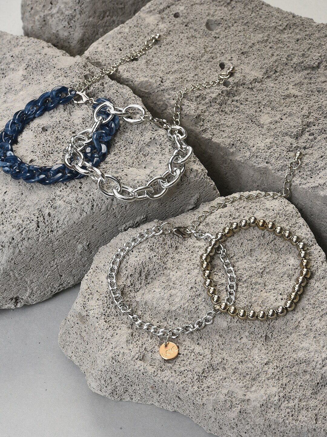 

SOHI Women 4 Blue & Silver-Toned Silver-Plated Bangle-Style Bracelet