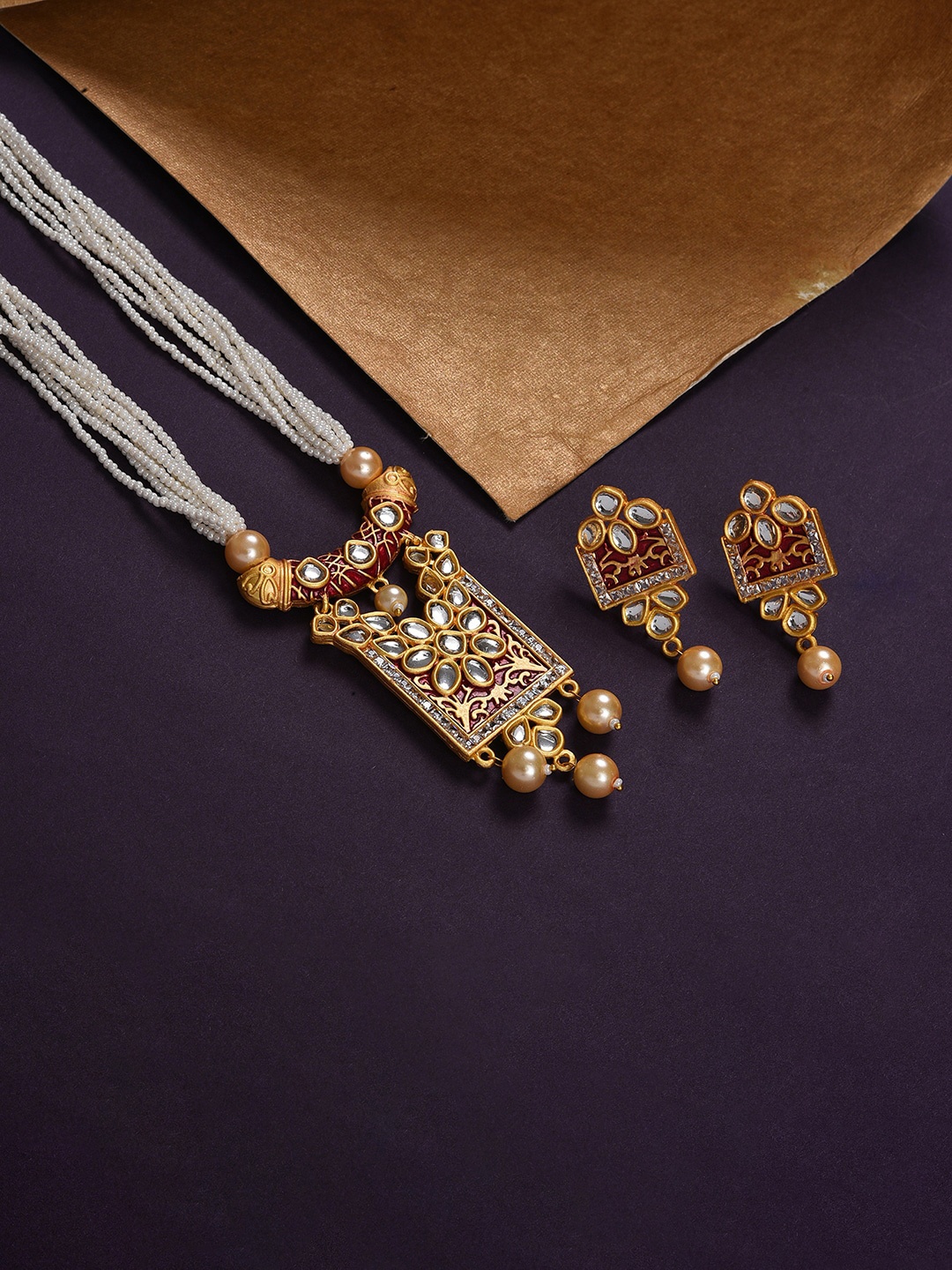 

SOHI Gold-Plated White Kundan-Studded & Pearl Beaded Jewellery Set