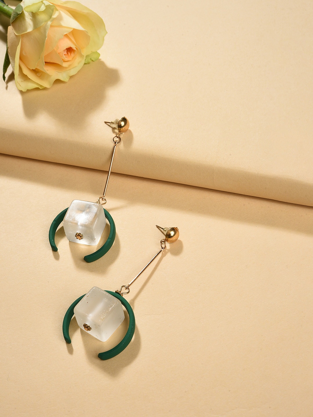 

SOHI Green & Gold-Plated Contemporary Drop Earrings