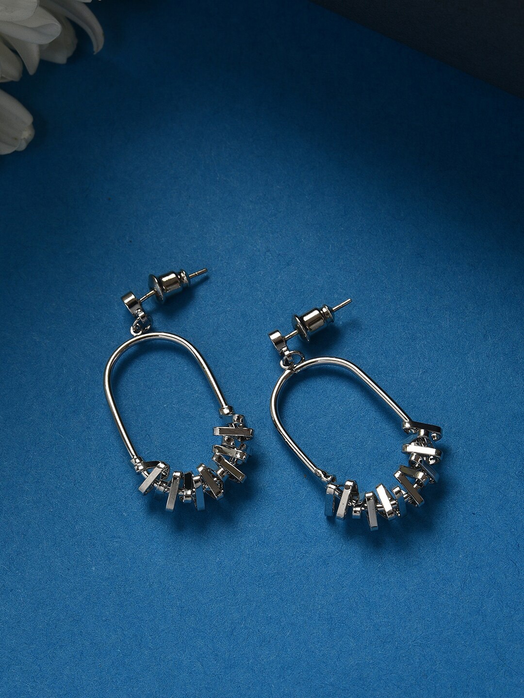 

SOHI Silver-Plated Contemporary Hoop Earrings