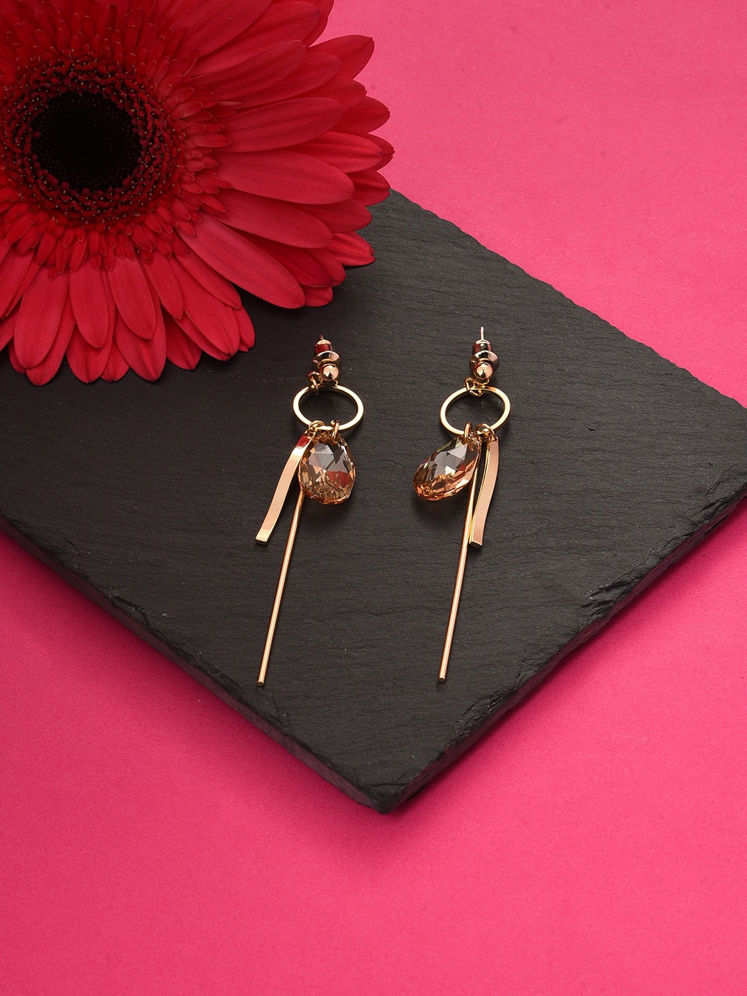 

SOHI Gold-Plated Contemporary Drop Earrings