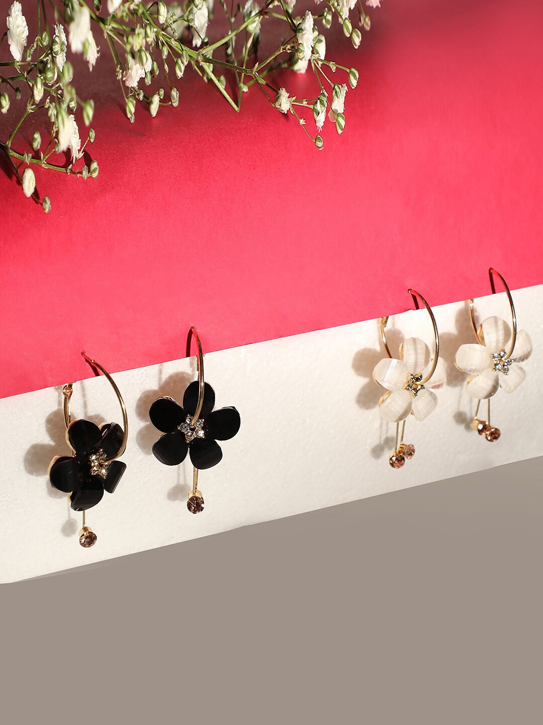 

SOHI Set Of 2 Black & White Contemporary Drop Earrings