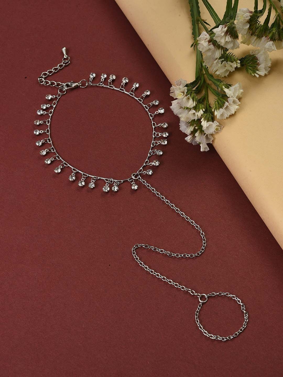 

SOHI Silver-Plated White Stone Studded Anklet