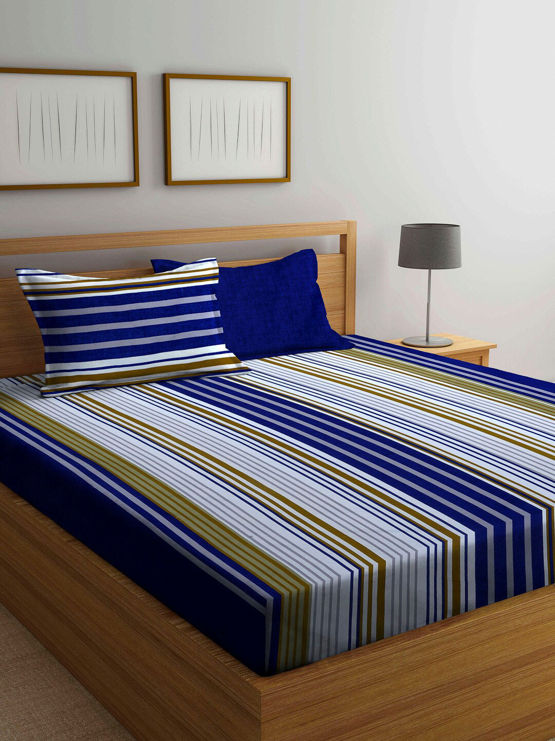 

Arrabi Blue & Green Striped 300 TC Super King Bedsheet with 2 Pillow Covers