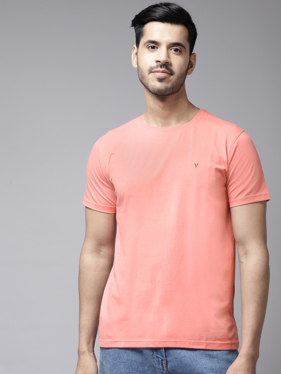 

Van Heusen Sport Men Pink Solid Pure Cotton T-shirt