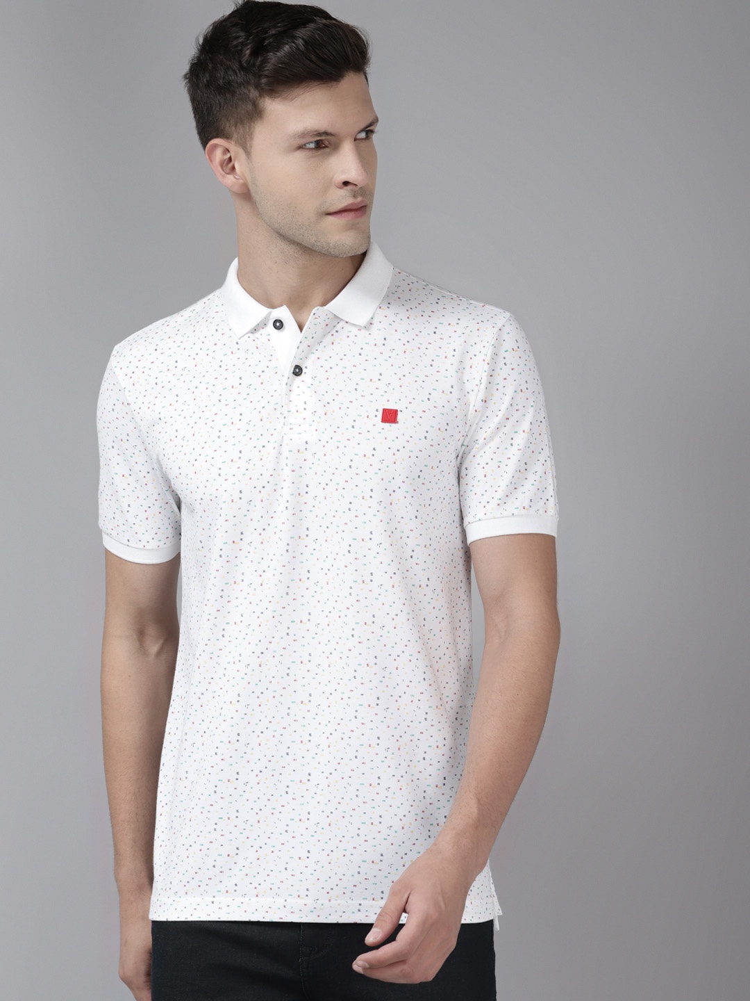 

Van Heusen Sport Men White Geometric Printed Polo Collar Pure Cotton T-shirt