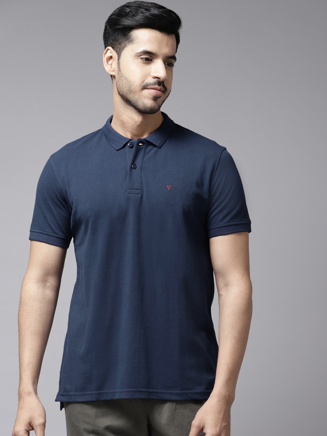 

Van Heusen Sport Men Navy Blue Solid Polo Collar Pure Cotton T-shirt