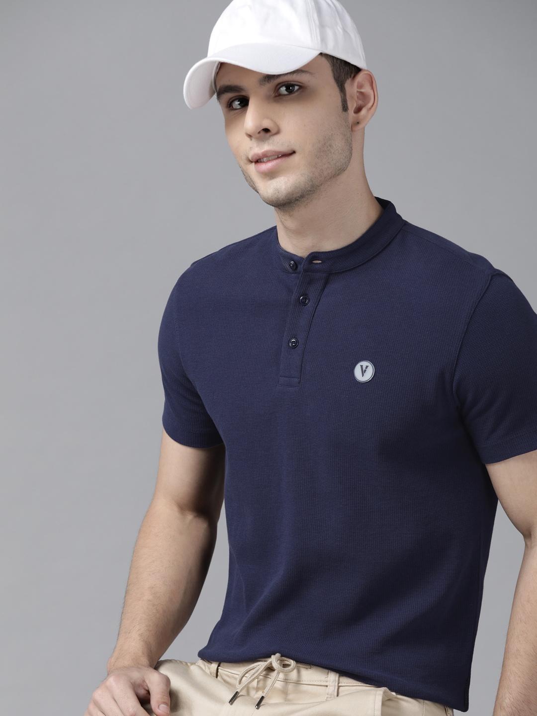 

Van Heusen Sport Men Navy Blue Henley Neck Pure Cotton T-shirt