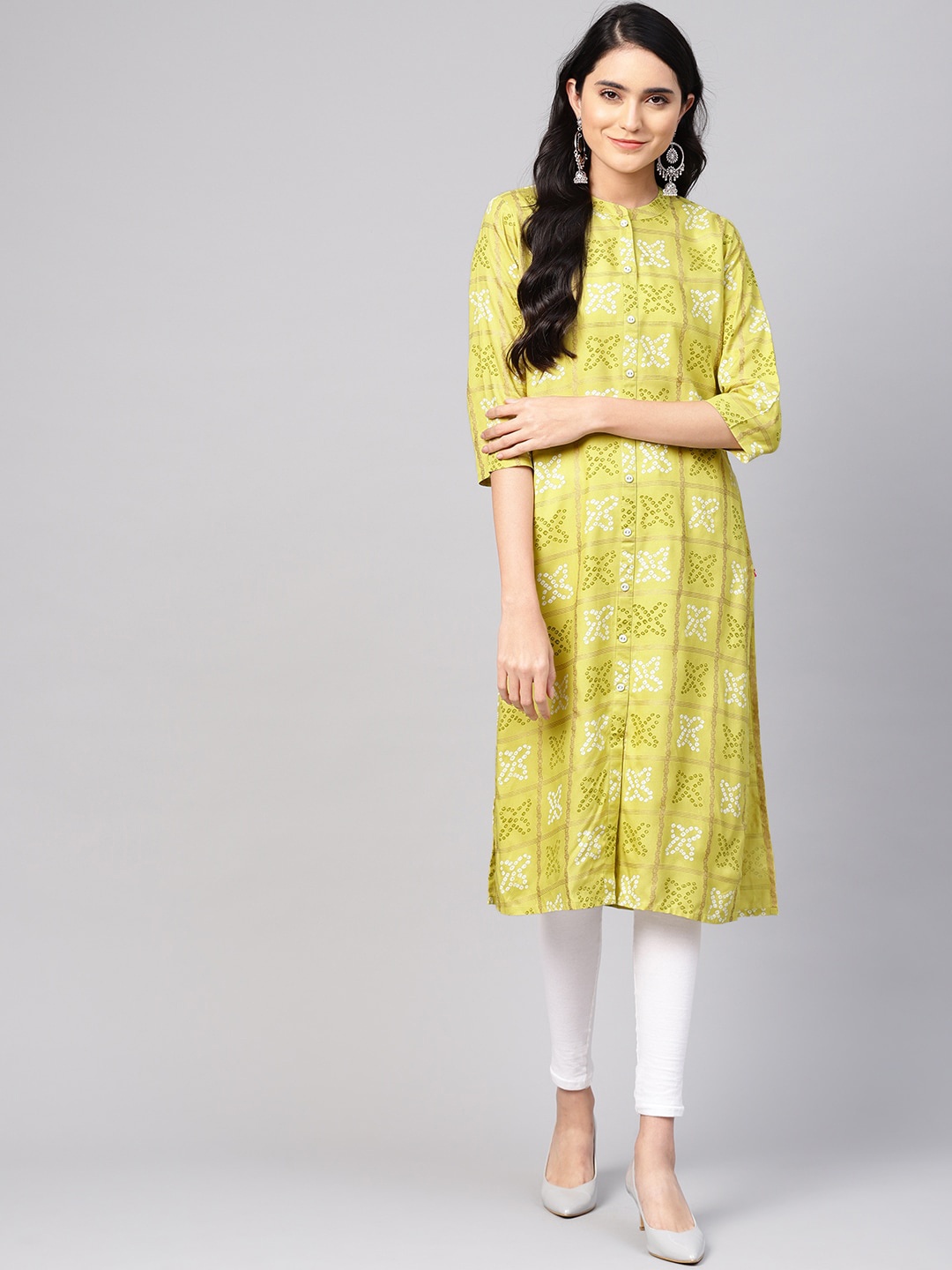 

Varanga Women Green Bandhani Printed Kurta