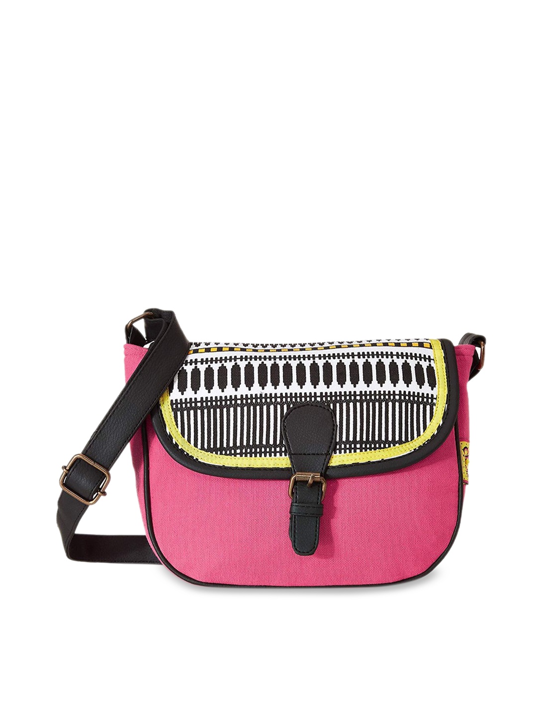 

Kanvas Katha Pink Geometric Printed Structured Sling Bag