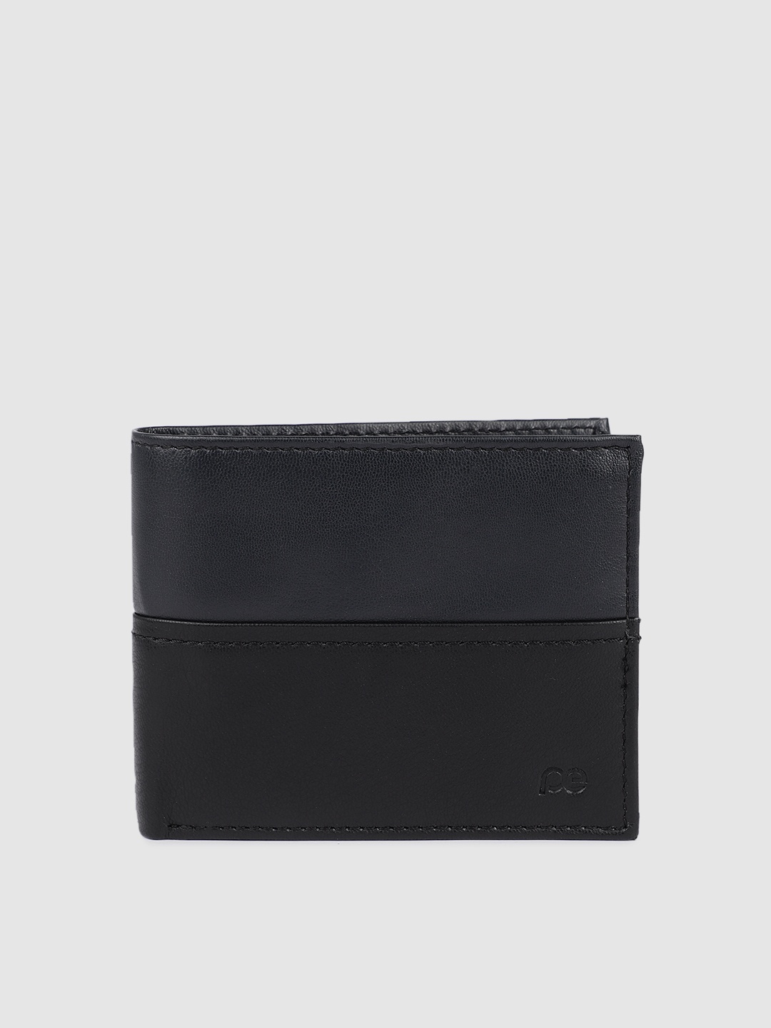 

Peter England Men Navy Blue & Black Colourblocked Leather Two Fold Wallet