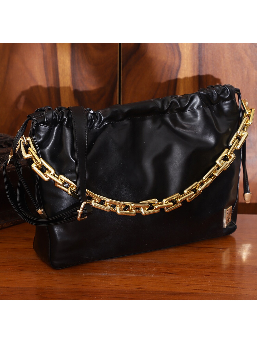 

Athena Women Black Solid Pouched Shoulder Bag Purse Clutch