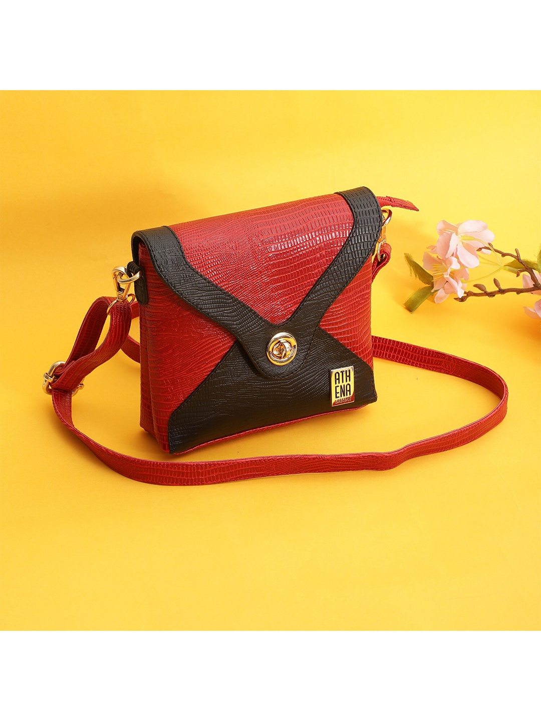 

Athena Red Animal Textured Leather Structured Sling Bag
