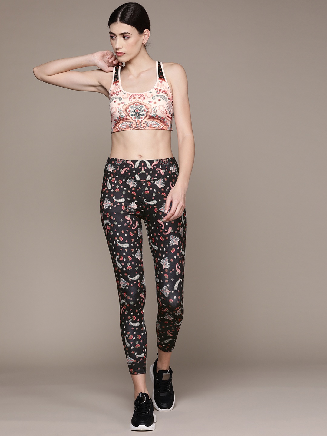 

Label Ritu Kumar Women Black & Off White Printed Athleisure Track Suit