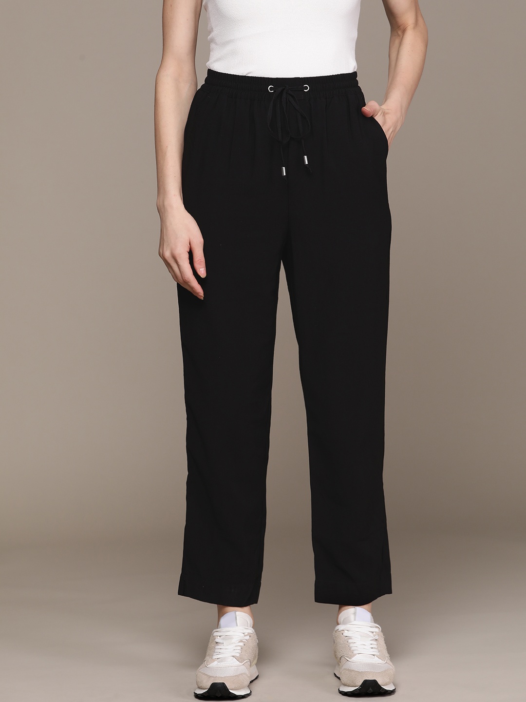 

Label Ritu Kumar Women Black Solid Track Pants